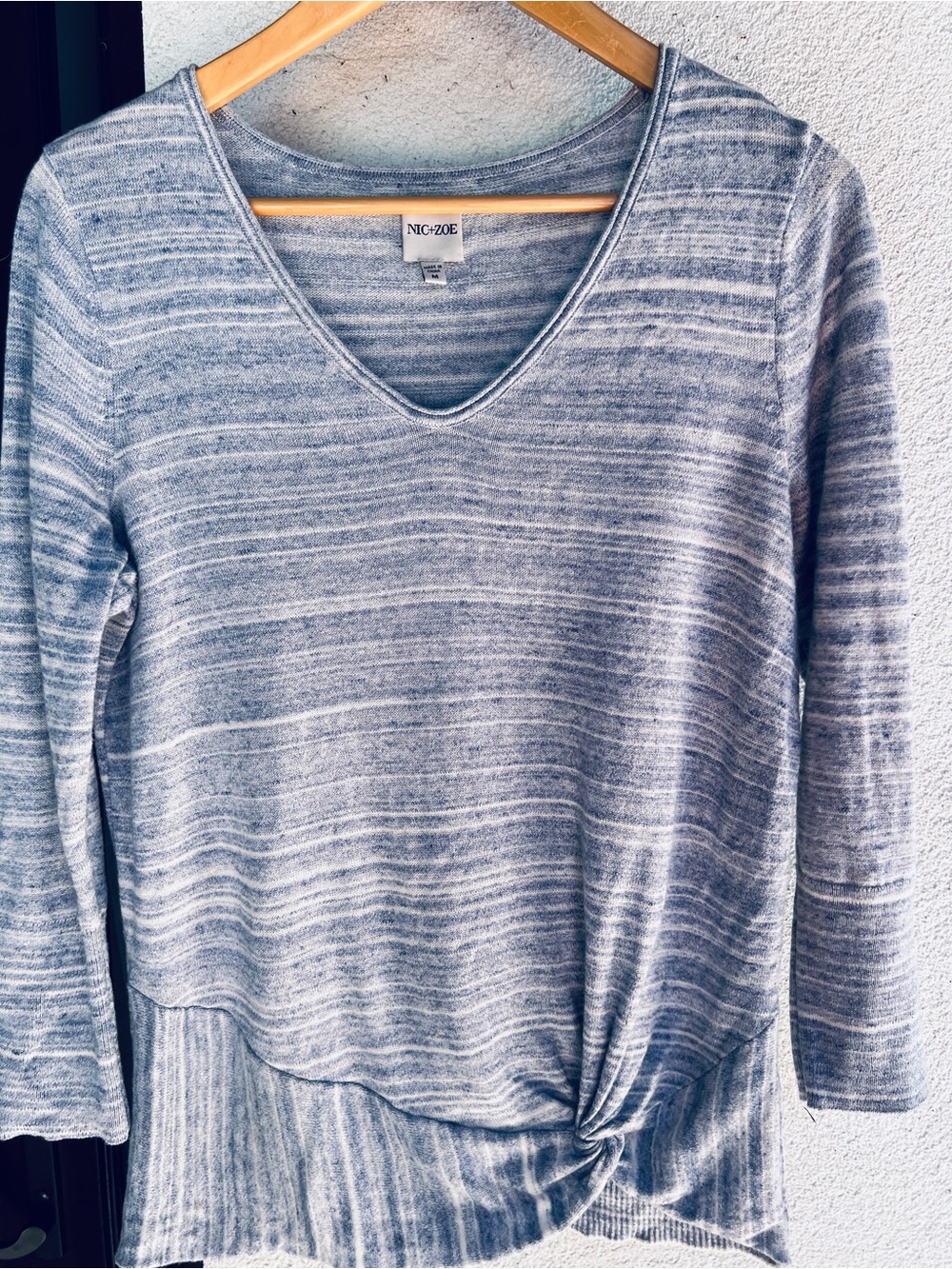 NIC+ZOE 💙 Blue and White Striped V-Neck Twist Front Top